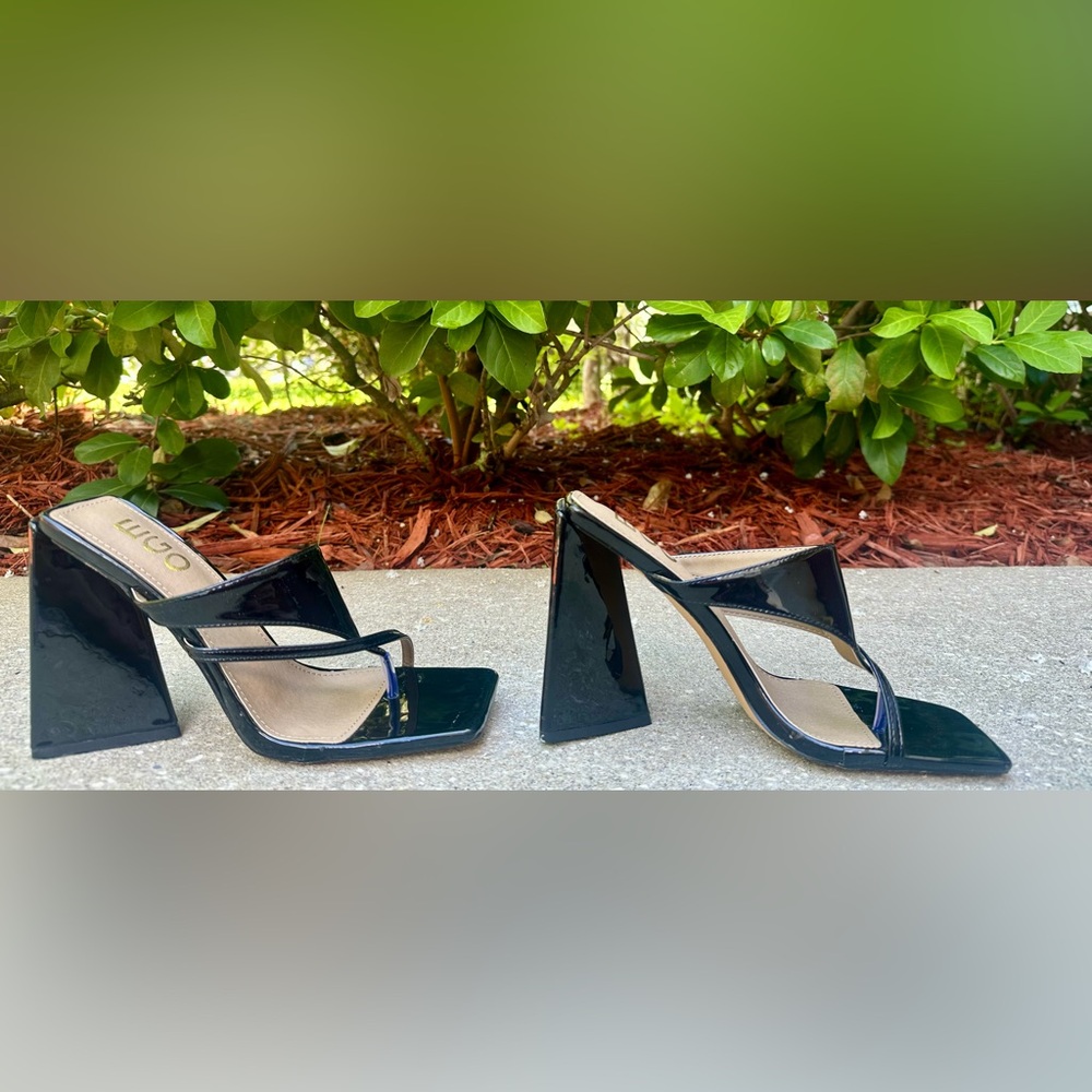 Ego Size 6 Black Patent High Heels | Chunky Triangle Block